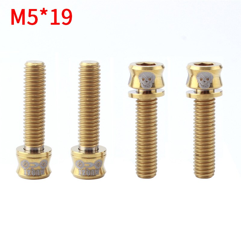 MUQZI Cykel Styr Møtrikker - M5x15/17/19mm Titanium Legering - 4 stk - MTB Racercykel: M5-19mm guld