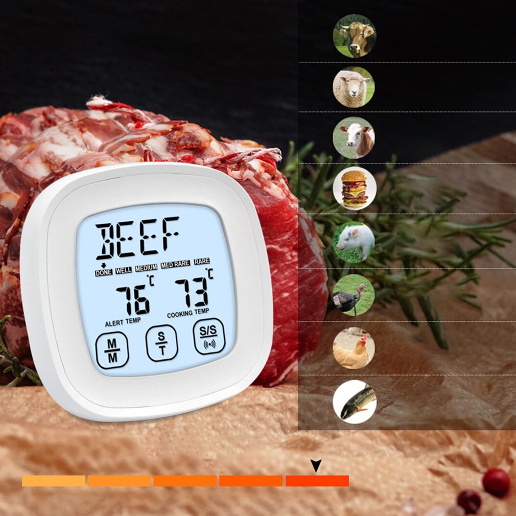 Food Thermometer Waterproof Touch Screen Timer Kitchen Electronic Thermometer Baking BBQ Meat Thermometer