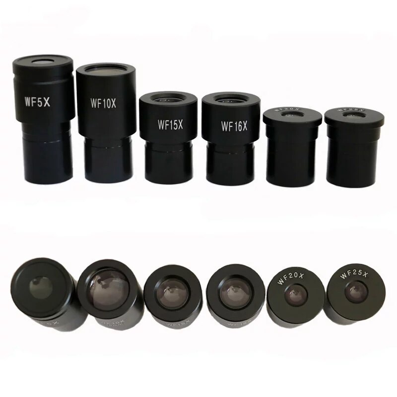 Lente de microscopio biológico, Ocular de gran angular dedicado, 5X 10X 15X 20X 25X, tamaño de montaje de 23,2mm