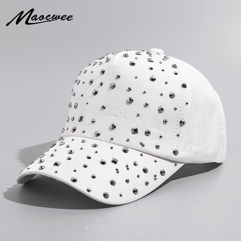 Women&#39;S Rhinestone Hats Diamond Sun Cap Swag Casquette Snap Back Gorras Solid color Summer Baseball Caps Dad Girl Bone Snapback