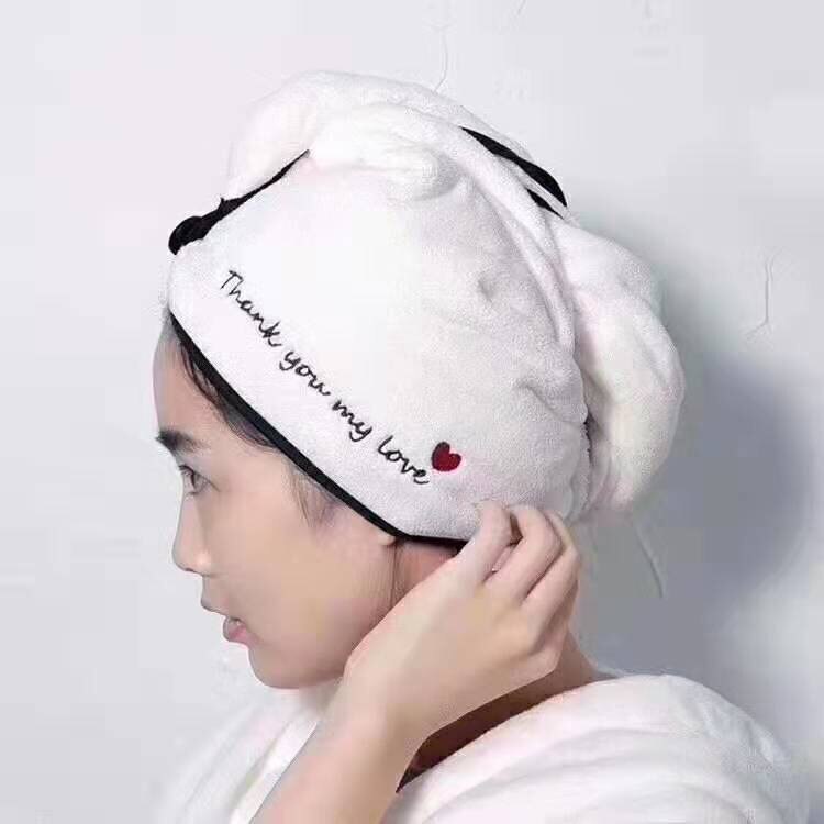 Rapided Drying Hair Towel Quick Dry Hair Hat Wrapped Super Absorbent Quick-drying Towel Bathing Cap Household Daily Necessities: Love Black