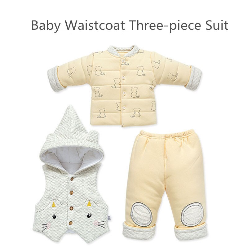 3 Pcs/set Baby Girl Winter Clothes Hooded Velvet Warm Baby Boy Clothes Coat+Vest+Pants Infant Clothing Set for 0-1 years old