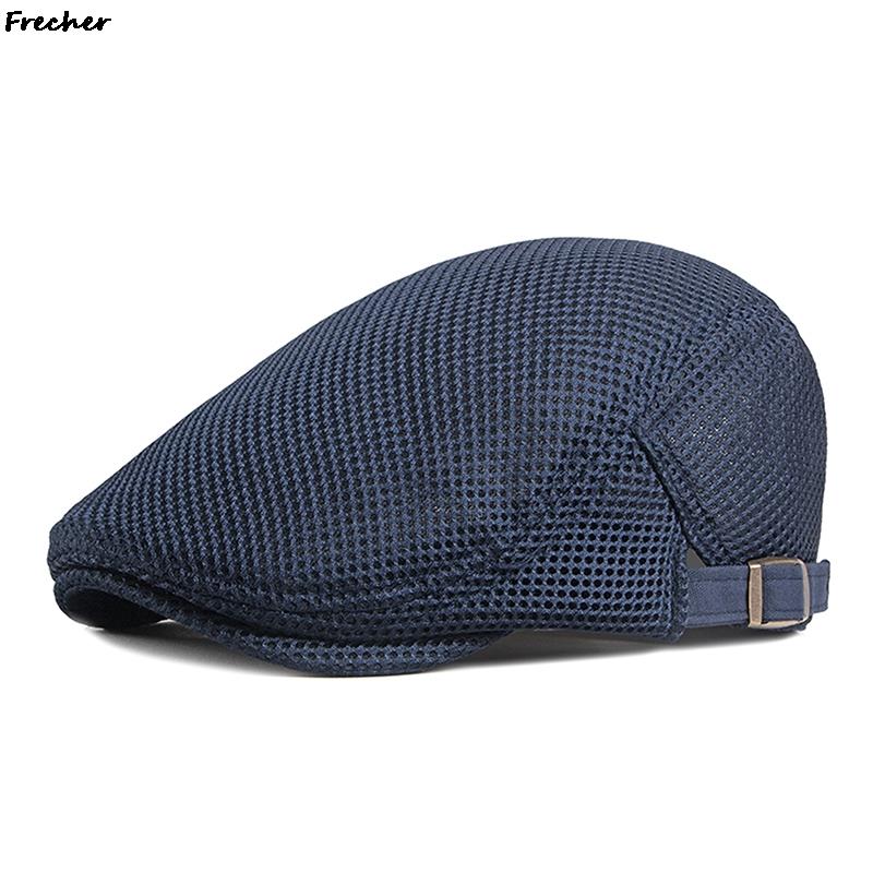 Casquette de livreur de journaux en maille respirante, chapeau plat d'été pour hommes et femmes, béret britannique, Casquette de conduite, Cabbie de Golf à la: Kaki