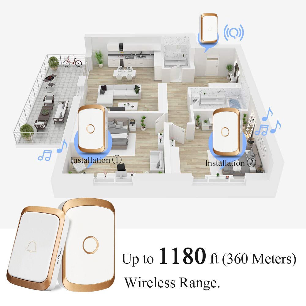 ESCAM 1Set Wireless Doorbell 350M Remote CALL Waterproof Smart Door Bell 110V 220V EU/UK/US Plug Universal Music Doorbell