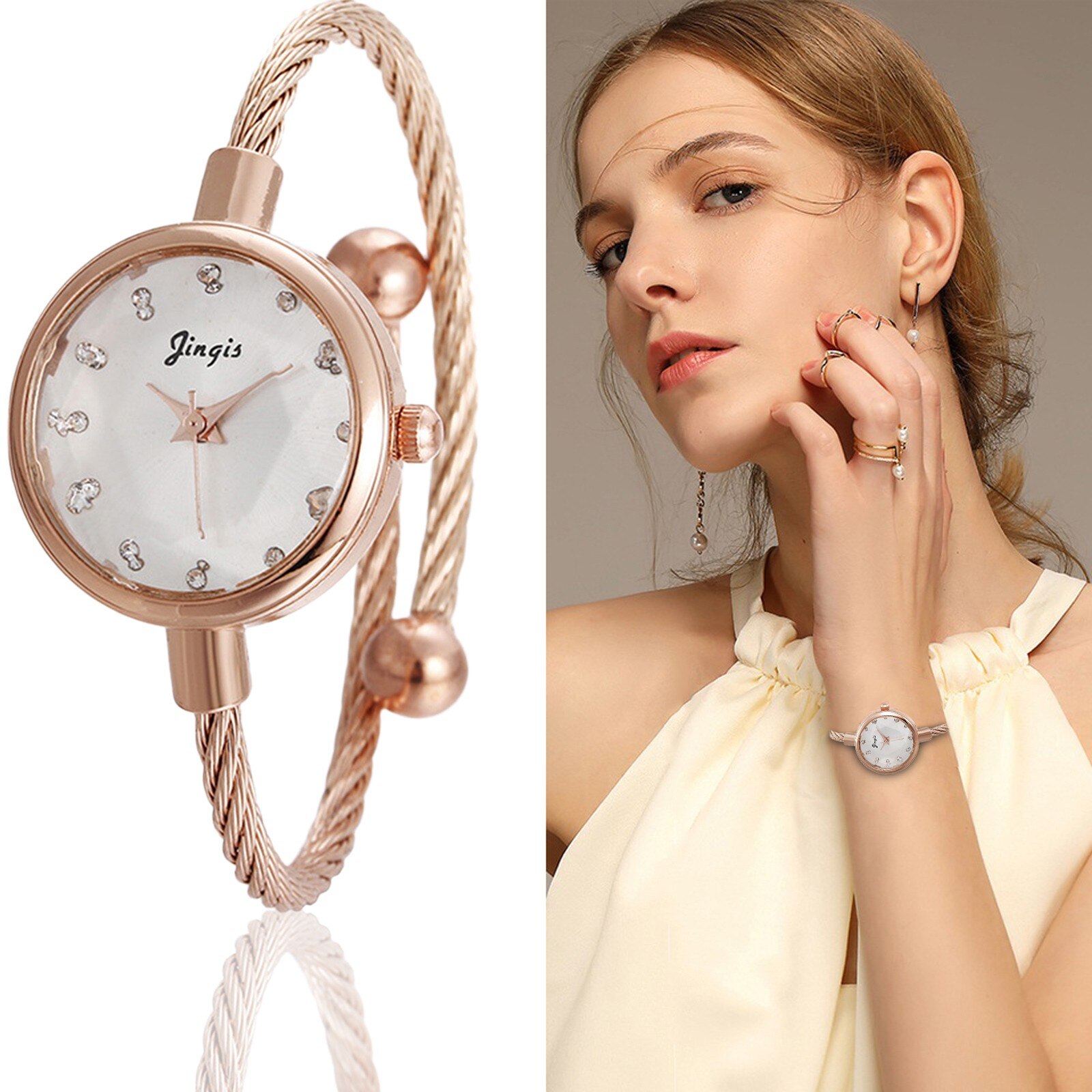 Vrouwen Horloge Prachtige Mode Armband Horloge Dames Armband Quartz Horloge Rose Goud Kleine En Prachtige Dames Casual Klok: F