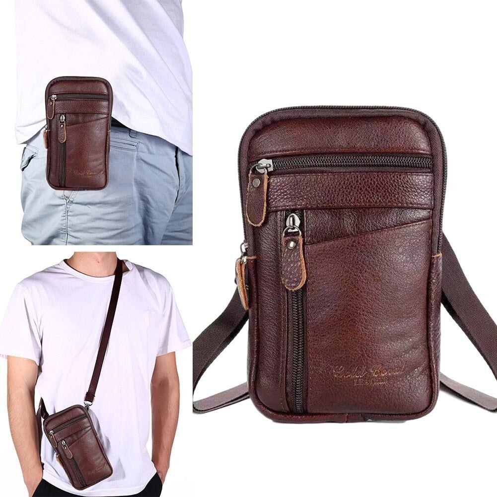 1Pc Multifunctionele Toevallige Mannen Lederen Telefoon Zakje Riem Mode Tas Crossbody Schouder Taille Mode Portemonnee Rits Pack anti-T S9N1