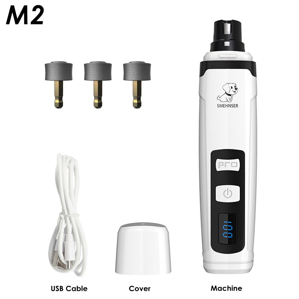 Cortaúñas para perros, cortador eléctrico para perros pequeños y grandes, amoladora de uñas con luz LED, recortador de aseo silencioso para uñas: M2 Add 3 Head
