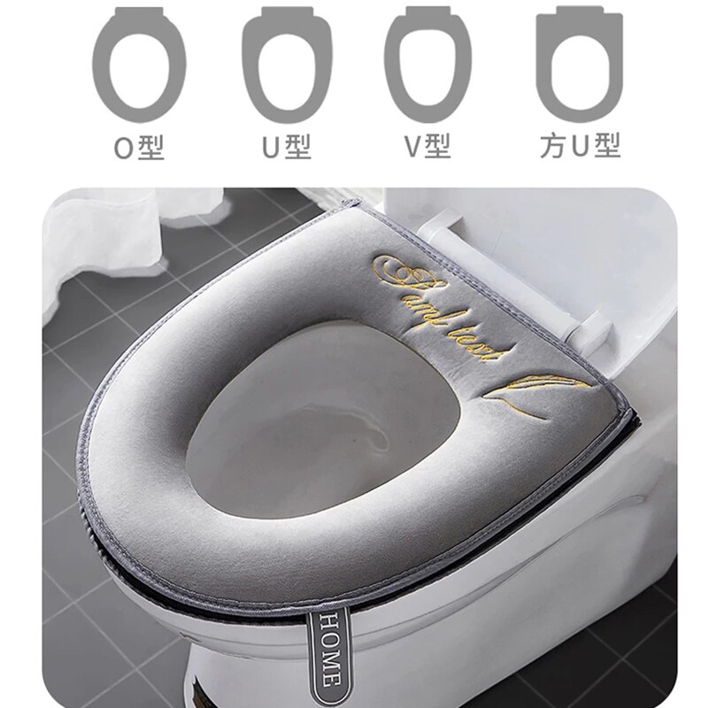 Housse de siège de toilette universelle, tapis de toilette doux et , pour salle de bain, lavable, fermeture à glissière amovible avec poignée rabattable, imperméable pour la maison