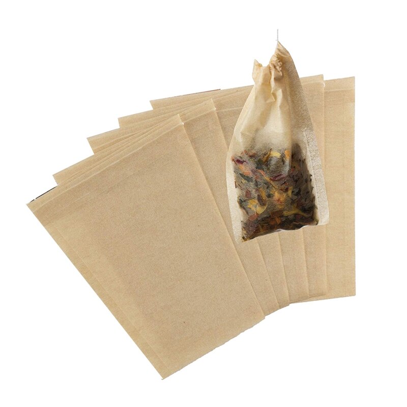 Theefilter papieren zakjes wegwerp thee-infuser met trekkoord voor losse thee, natuurlijk ongebleekt papier 4 x 3 in,400 stuks: Default Title