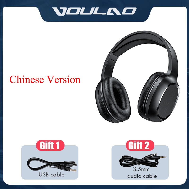 Bluetooth 5.0 hovedtelefoner foldablel 9d bas stereo trådløs øretelefon støjreduktion gaming headset mikrofon  mp3 til mobil pc: Sort -2
