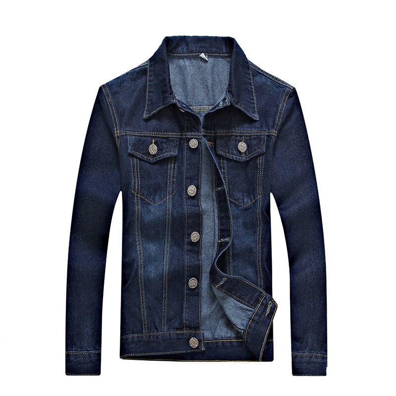 Spring Autumn Men Denim Jacket Jean Button Opening Slim Tops Stylish Simplicity Dark Blue Male Outerwear Clothing