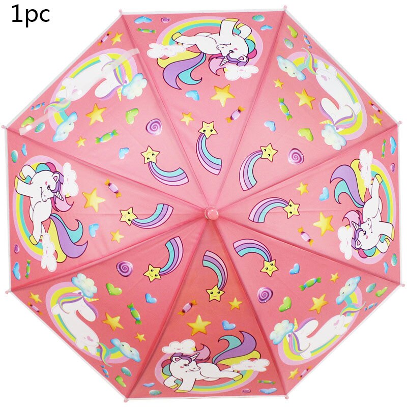 1pc søde enhjørning børn paraply miljøbeskyttelse materiale gennemsigtig paraply barn lige håndtag paraply parasol: 1pc paraplystil -2