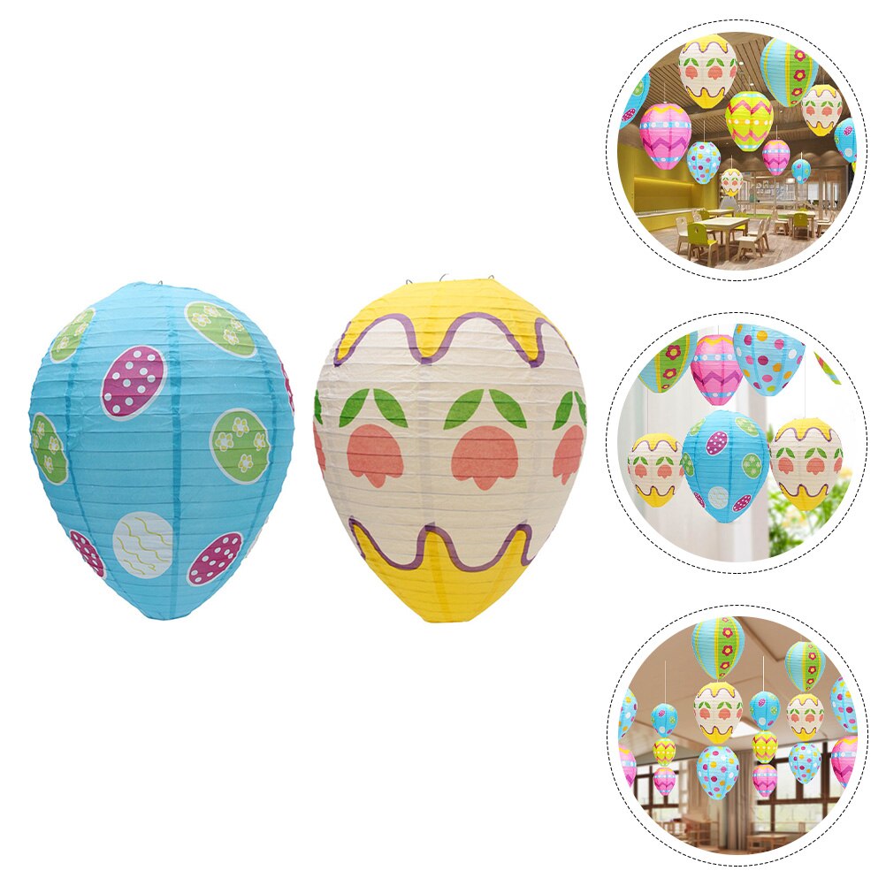 2Pcs Easter Egg-shaped Lantern Easter Party Lanterns DIY Paper Lantern: Default Title