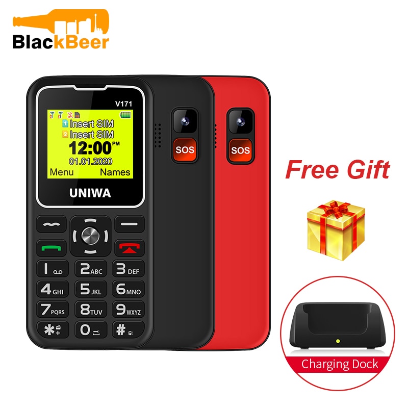 UNIWA V171 1.77" 2G GMS Feature Phone Wireless FM Senior MobilePhone 1000mAh For Elderly People Cellphone Free Charging Dock SOS