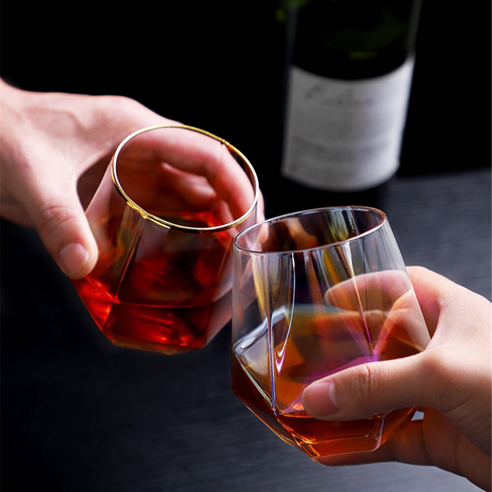Verre à whisky géométrique en cristal de diamant, bord doré, Transparent, tasse à café, lait, thé, Bar, maison, verres, de Couple