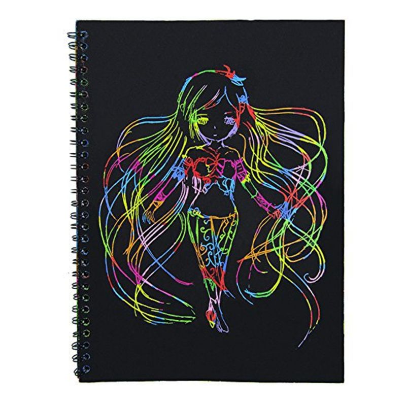 2PCS Large Magic Color Rainbow Scratch Art Paper Note book Fully Black Drawing
