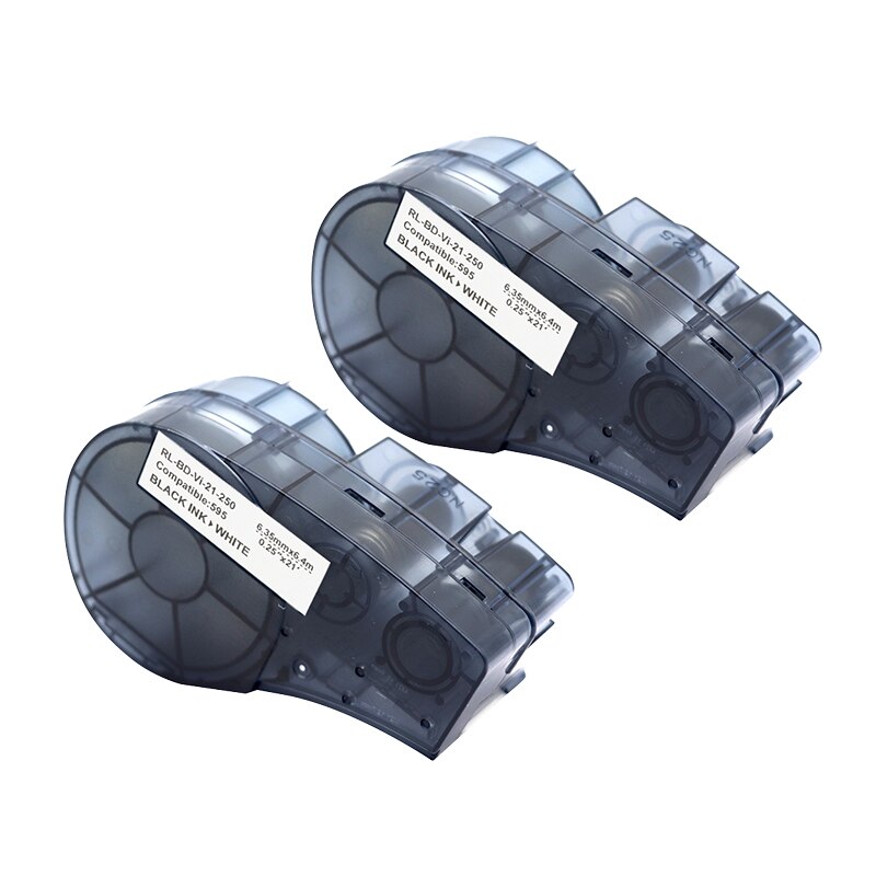 for M21-250-595 6.35mm Width Label Tape Black On White Compatible for BMP21 Plus ID Pal and LABPAL Label Printers: 2PCS white