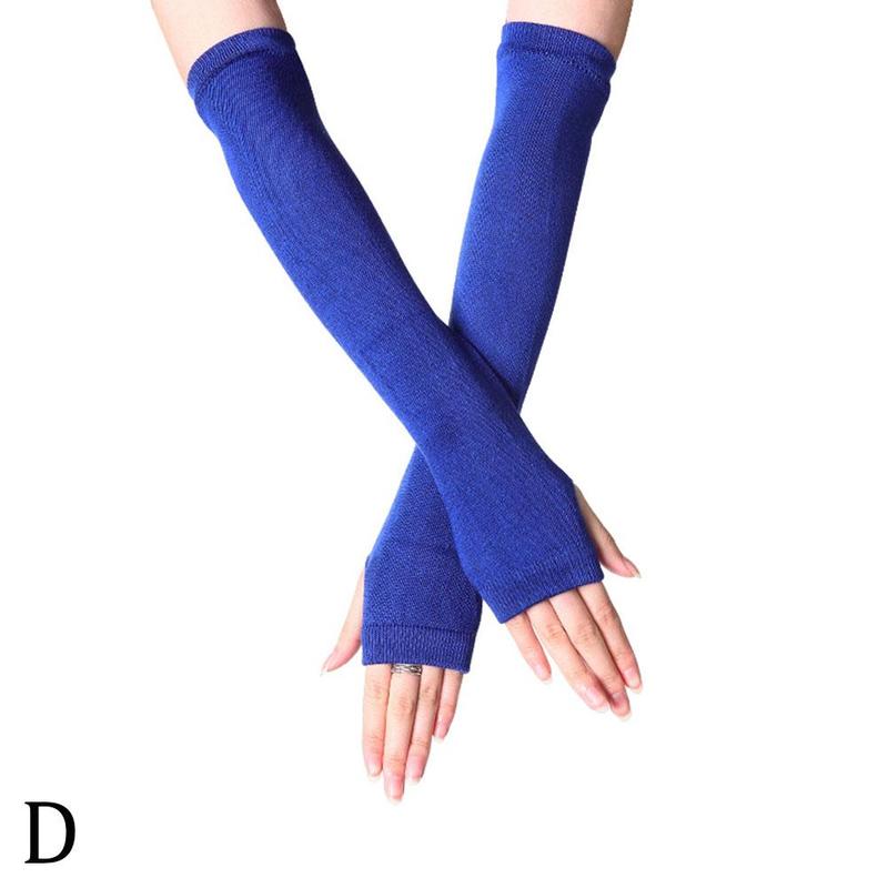 1 paio di morbido polso elastico lavorato a maglia senza dita mezze dita maniche da polso braccio caldo guanti lavorati a maglia donna inverno lungo senza dita G