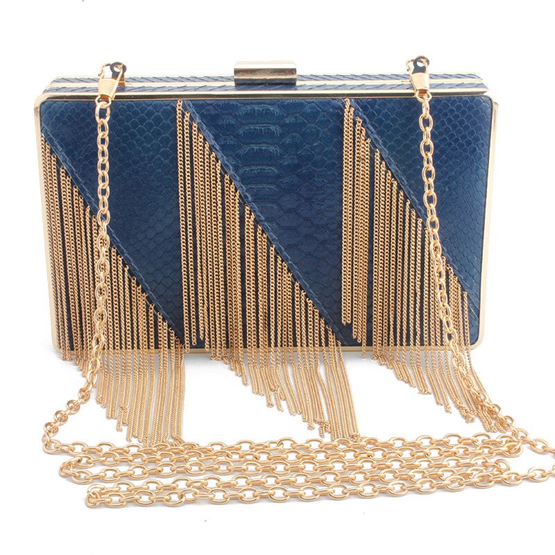 Frauen Quaste Kupplung Abend Taschen Kette Schulter Bote Tasche Krokodil Leder Geldbörse Abend Taschen Für Hochzeit Tasche: Blau