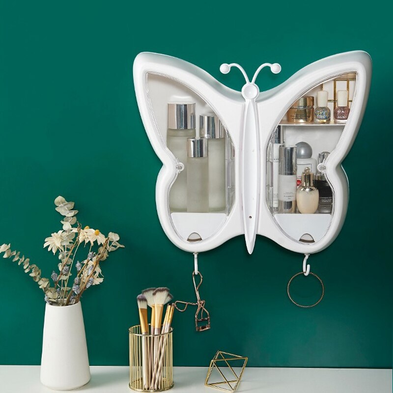 Butterfly Wall Hanging Makeup Storage Box Drawer-Type Bathroom Makeup: White