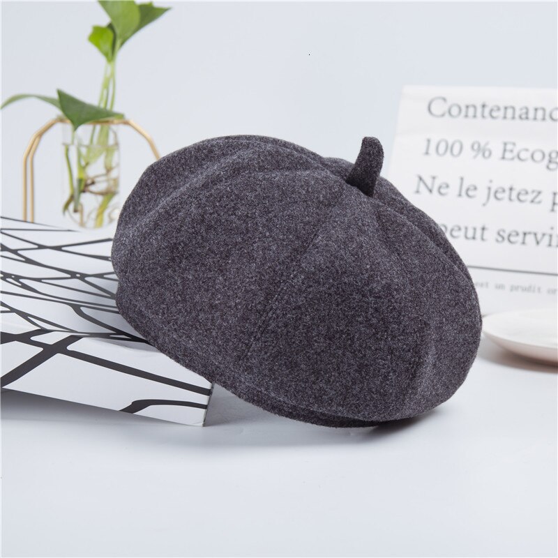 Boina señora Joker sombrero de fieltro de lana Inglaterra octogonal sombreros mujer hombre invierno: Gray