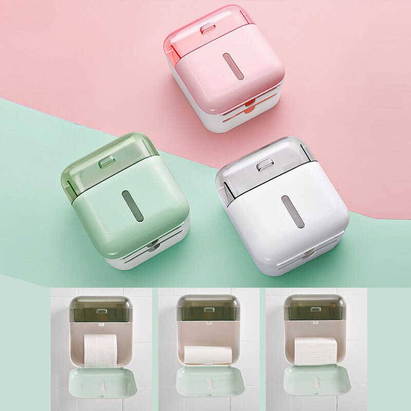 Waterproof Wall Mount Toilet Paper Holder Roll Paper Tube Storage Shelf Tissue Tray Tissue Box Bathroom Accessories Set