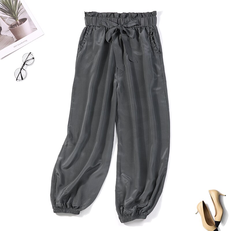 Pantalones de correr con cinturón de seda de morera auténtica para mujer, pantalones de cintura elástica, multicolor, JN134, 100%