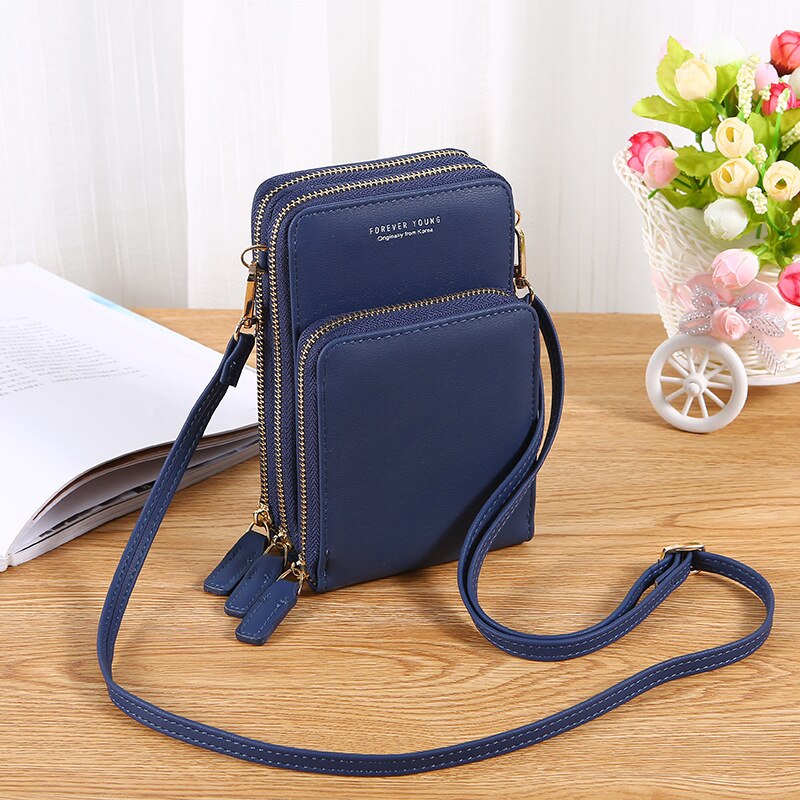 YIZHONG Large Capacity Shoulder Chest Bag Women Card Cell Phone Pocket Leather Crossbody Bags Purse Female Messenger Bag: dark blue