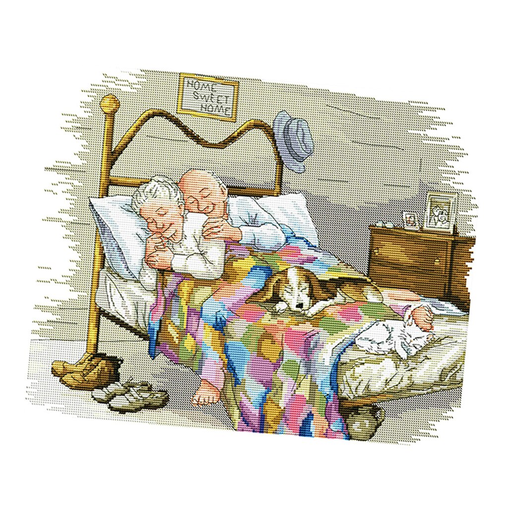 44x36cm DIY Stamped Cross Stitch Kit Pre-printed Old Married Couple Pattern Christmas DIY Needlework Craft