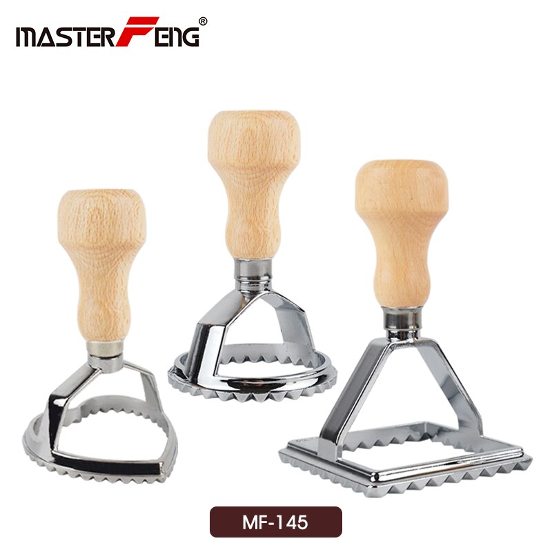 Set  of 4 ravioli stämpel set klassisk ravioli fräsmaskin med trähandtag pastaformskärverktyg ravioli stämpel: Mf -145