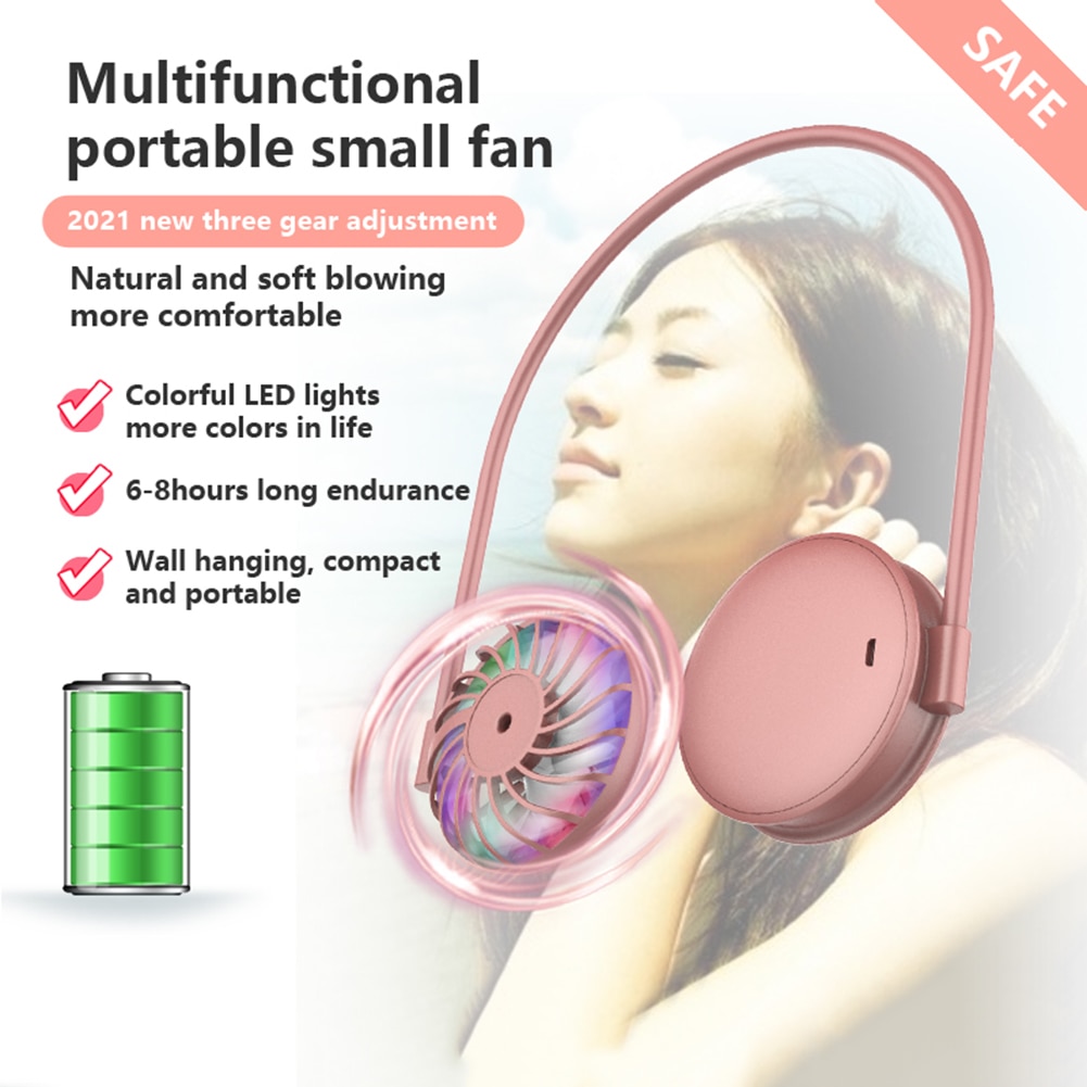 USB portable fan cold fan hands free neck fan hanging rechargeable mini sports fan 3-speed adjustable neck dual fan Home Office