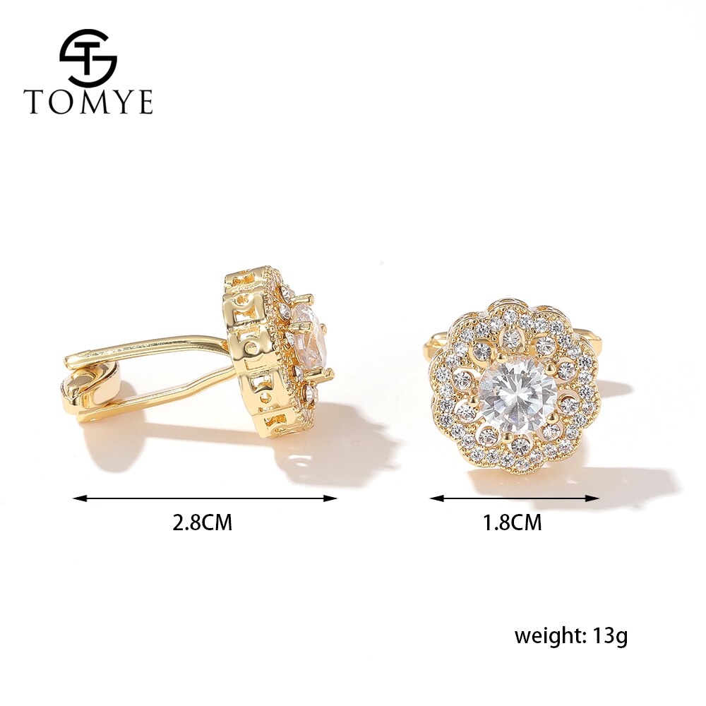 Men Cufflinks TOMYE XK20S004 Luxury Zircon Round Golden Shirt Cuff Links
