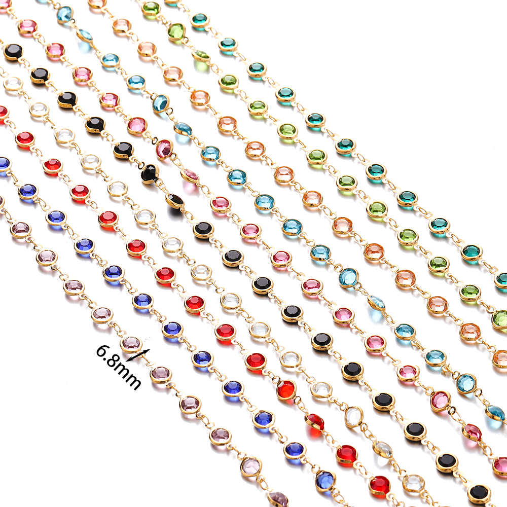 1 metro/rollo de cuentas de cristal coloridas de 6mm, cadena con cuentas de cristal, collar de oro KC, accesorios de cadena para manualidades para hacer joyería DIY