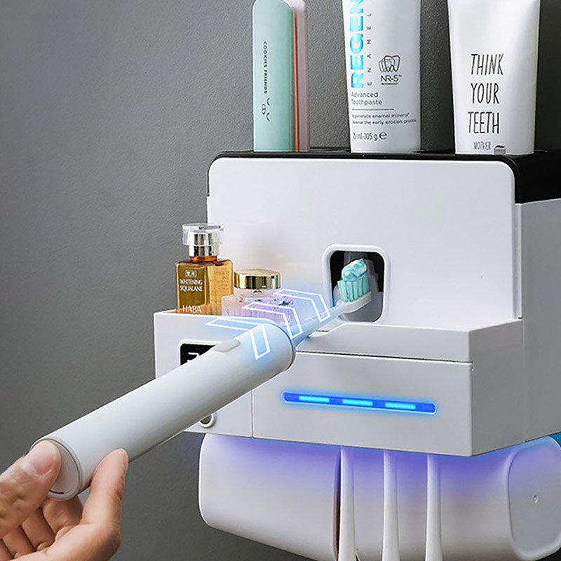 Uv tandenborstelhouder multifunctionele opbergrek tandpasta knijpers automatische tandpasta dispenser badkamer accessoires sets