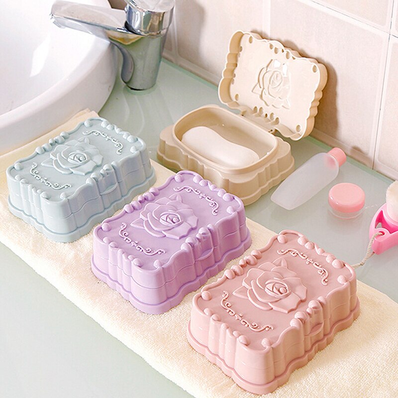 Rose Gesneden Draagbare Zeep Box Case Holder Container Wassen Stofdicht Zeep Case Home Badkamer Accessoires Zeepbakje Opslag case