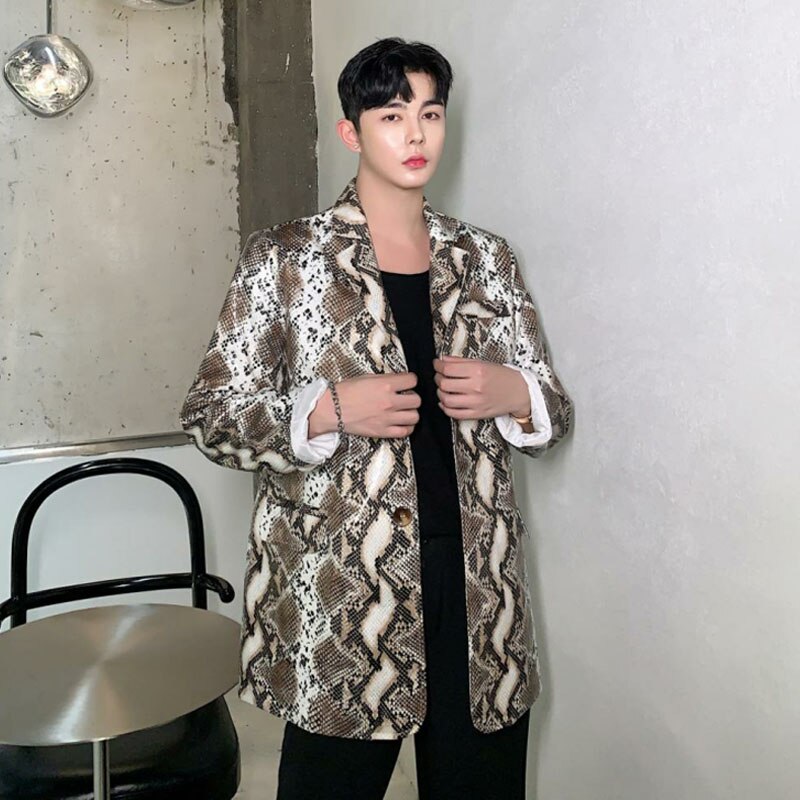 Homme costume manteau survêtement scène vêtements hommes automne hiver serpent imprimé cuir Blazer costume veste Vintage Streetwear