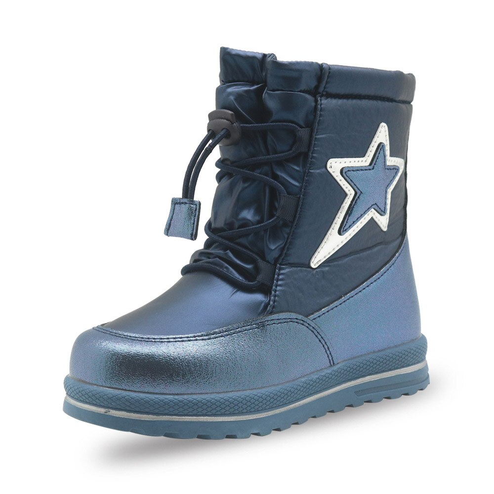 Apakowa Baby Meisjes Snowboots Peuter Kids Winter Dikke Warme Wol Gevoerde Outdoor antislip Sneeuw Schoen met Verstelbare elastische Band: navy / 10