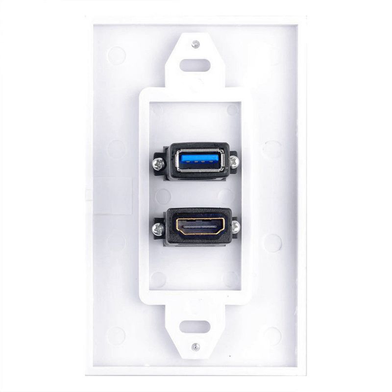 1x 2Port HDMI+USB 3.0 Female Wall Face Plate Panel Outlet Socket Extender White