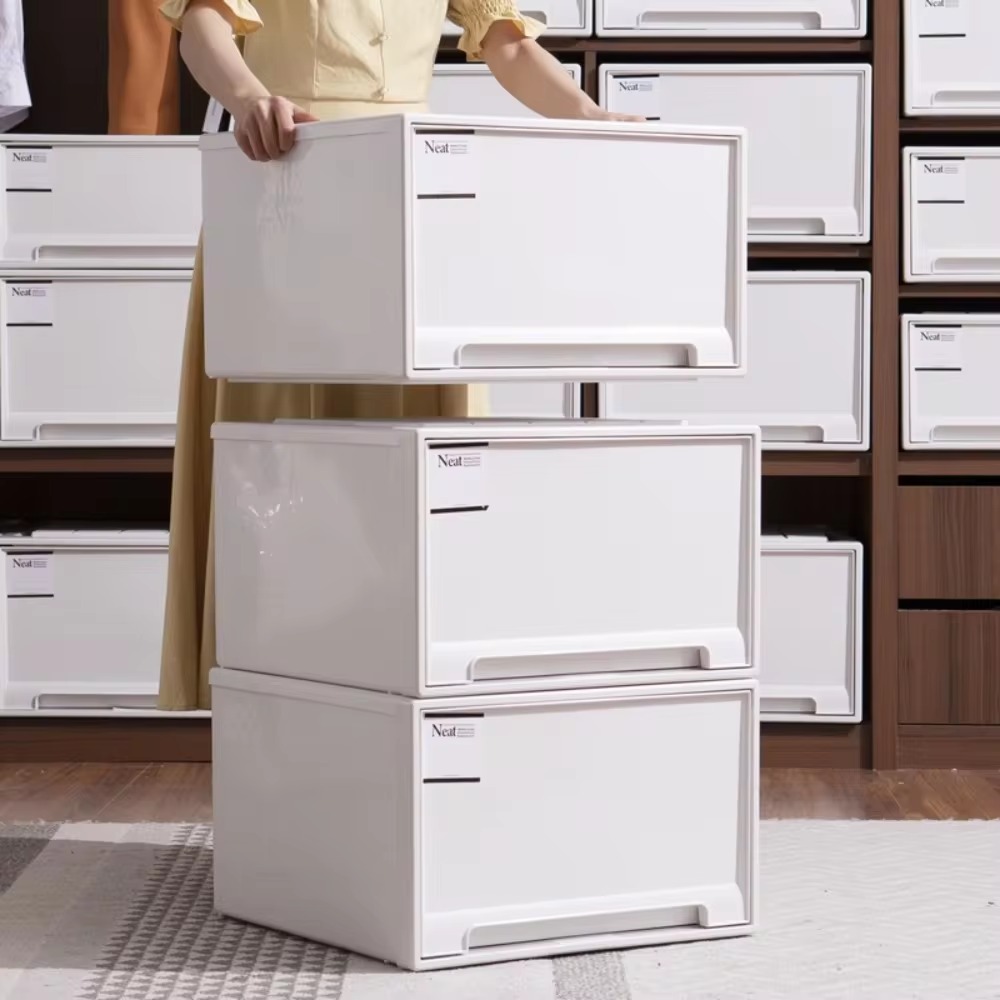 Kleiderschrank-Aufbewahrungsbox, transparente Nachttisch-Kleiderbox mit Deckel, Haushaltsverdickung, Schubladen-Stil, stapelbarer Behälter zum Organisieren