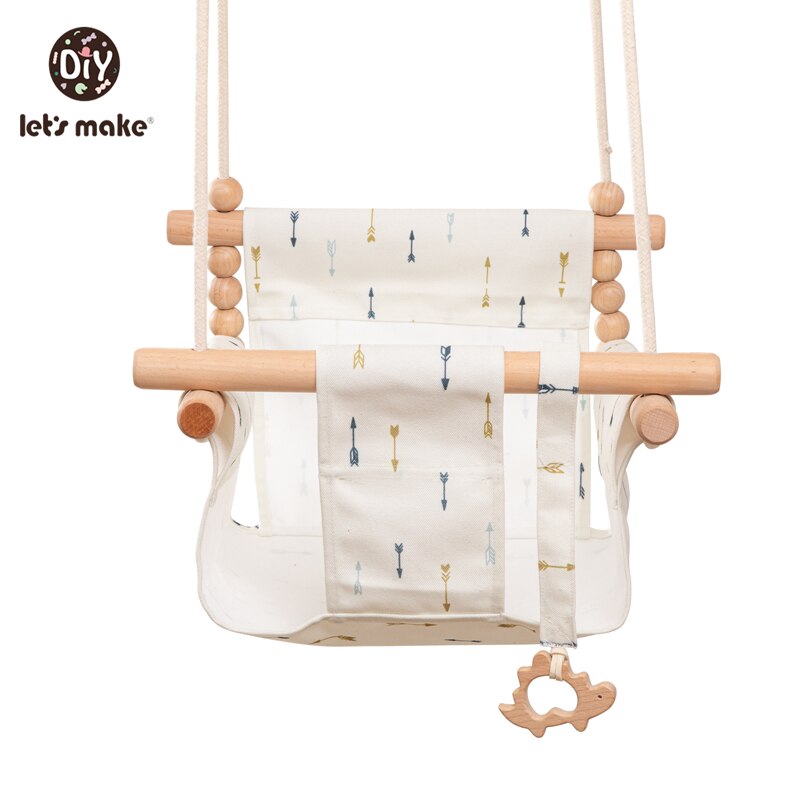 Let's Make Baby Swing Set Cartoon Canvas Chair Hanging Wood Outdoor Baby Toy Outdoor Small Basket Safe Recreation For Children: Set 3