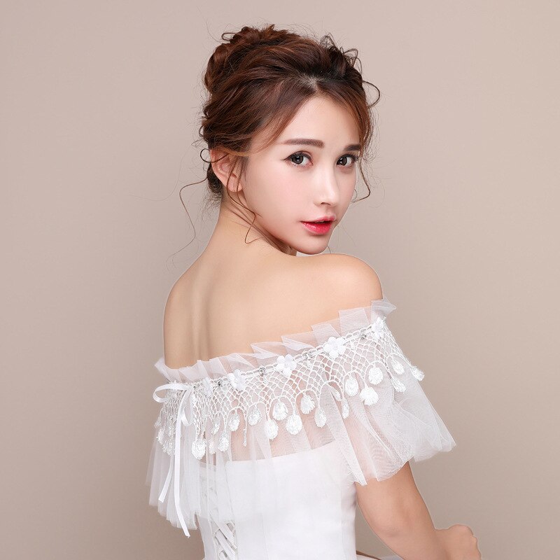 Chal de Novia de encaje con flores, accesorios de vestido de novia, hombros descubiertos, cuentas de cristal, novedad de primavera y verano de