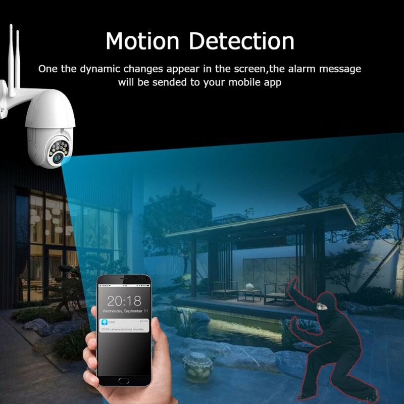 1Pc 10 Led Full-Color Nacht 1080P 2MP Ptz Draadloze Wifi Ip Camera Outdoor Waterdichte 200W Pixel Wall Mount Camera