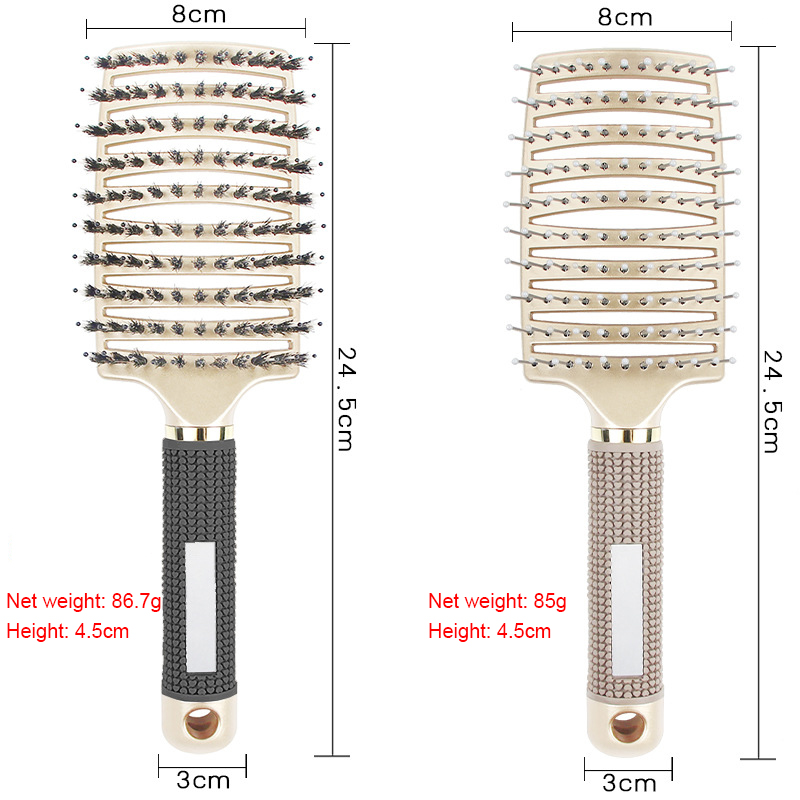 Peigne de Massage du cuir chevelu, brosse à cheveux en poils et en Nylon, brosse à cheveux démêlante humide et bouclée, outils de coiffure pour Salon de coiffure pour femmes