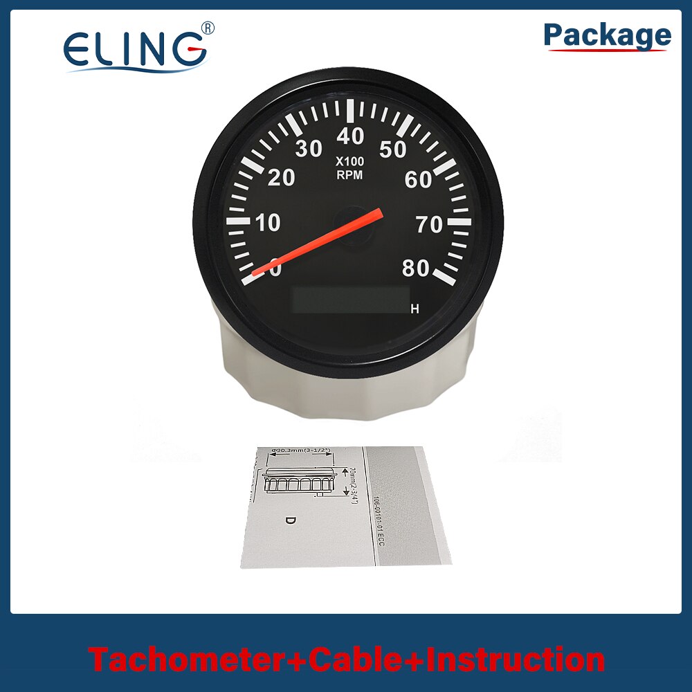 ELING Universal- 3-8K RPM Tachometer Umdrehung Zähler Tacho Messgerät mit Stunde Meter 85mm Benzin Diesel- 12V 24V verrotten Hintergrundbeleuchtung