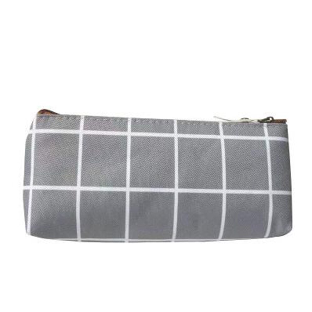 Simple Plaid Solid Color Pencil Case Canvas Organizer Pouch School Supplies Cute Stationery School Pencil Box Pen Bags: Gray