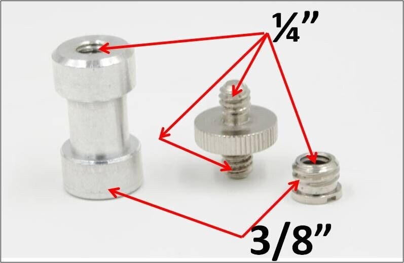 3 in 1 metall 1/4 "  -1/4 " skrue  to 3/8 " spigot stud convert adaptersett for speilreflekskamera stativ