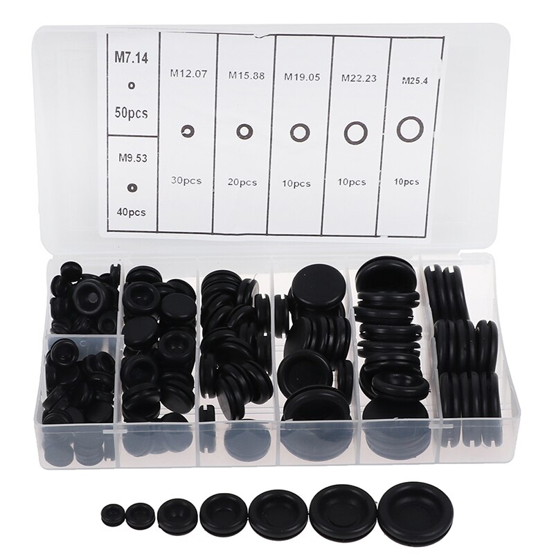 170 Stks/doos Tule Pakking Rubber Grommet Voor Draad Kabel Zwart Assortiment Set Elektrische Draad Pakking Kit 7 Maten: Default Title