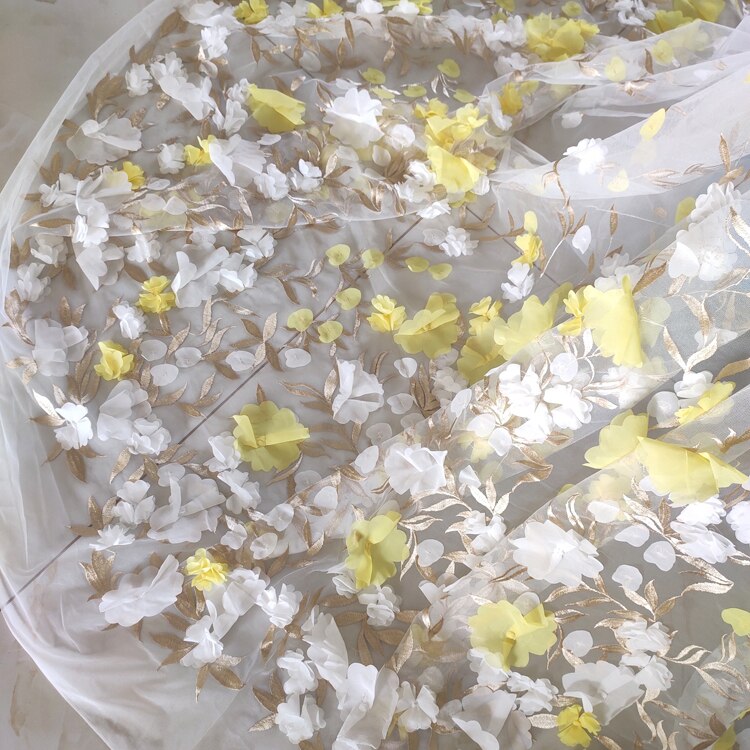 Three-dimensional Colorful Chiffon Flower Mesh Embroidery Fabric For Skirt Wedding Dress Fabric