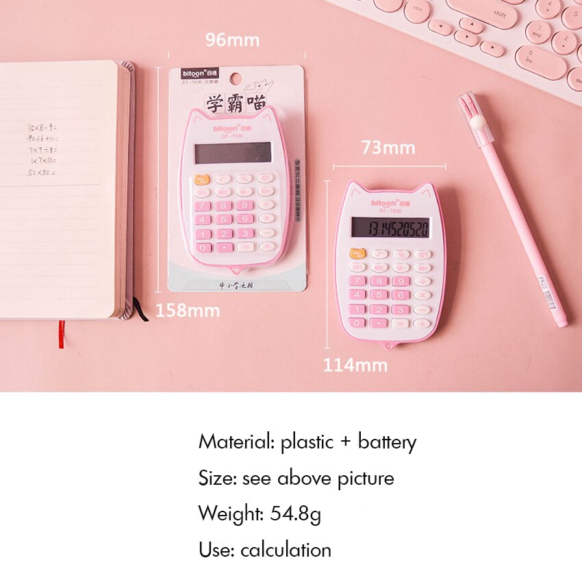 Portable Calculator Cute Cat Handheld Calculator for Students, Battery Power Electronic Calculator with 12-digit LED Display
