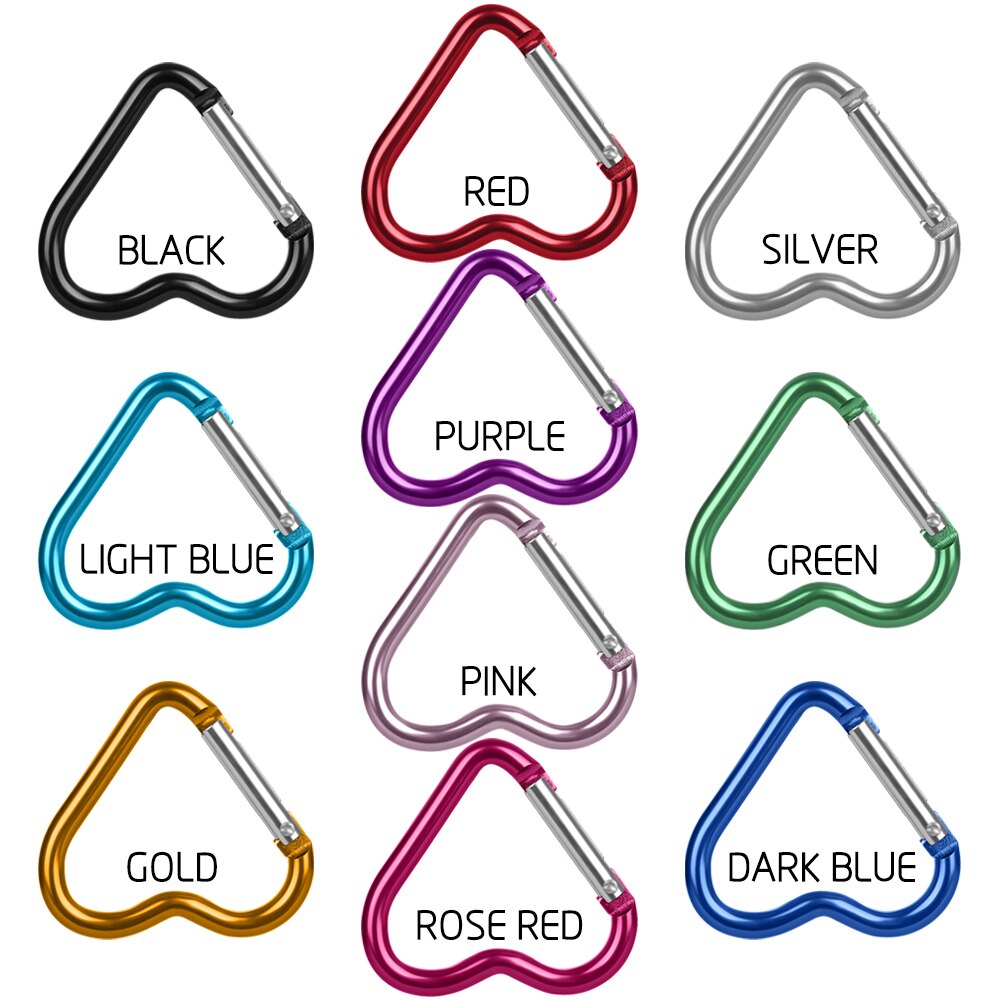 3pcs/set Heart-shaped Aluminum Carabiner Key Chain Clip Outdoor Keyring Hook Water Bottle Hanging Buckle Travel Kit Accessories